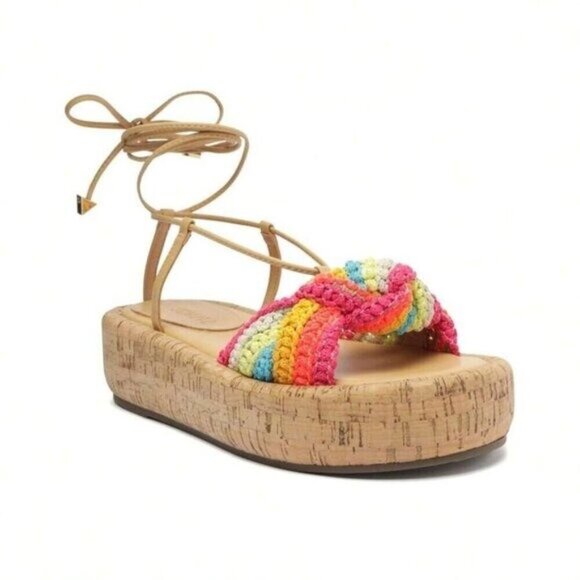 Schutz Collie Leather & Cork Sandals Size 9.5 B Multi color - Picture 1 of 8